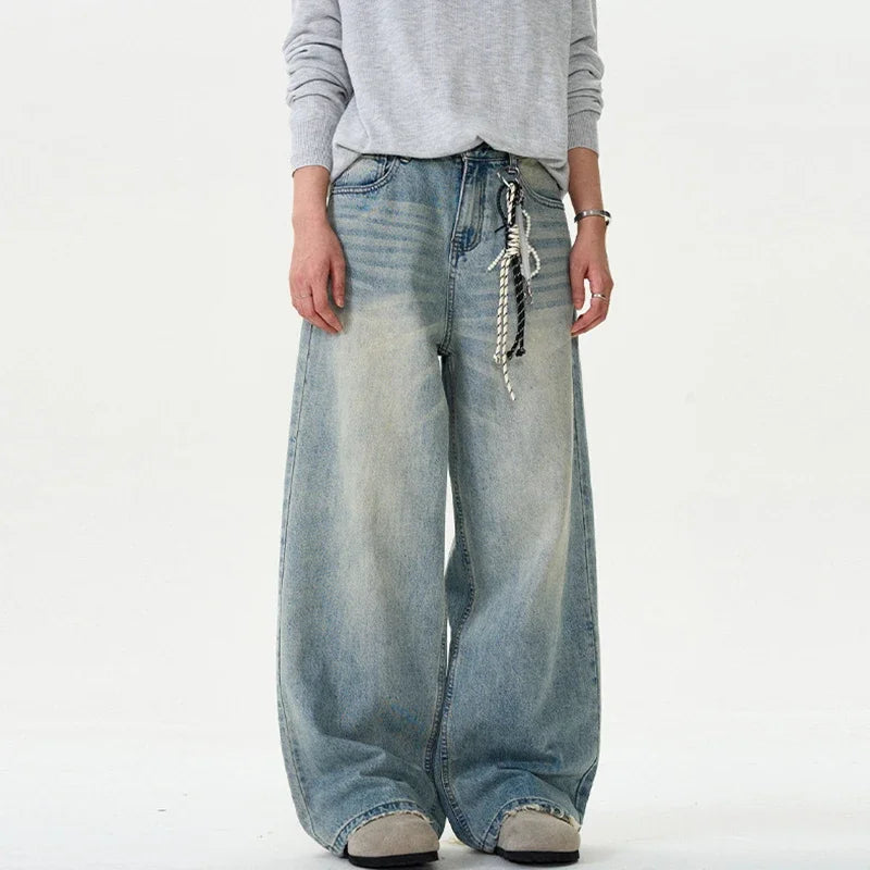Solid Color Distressed Loose Wide Jeans