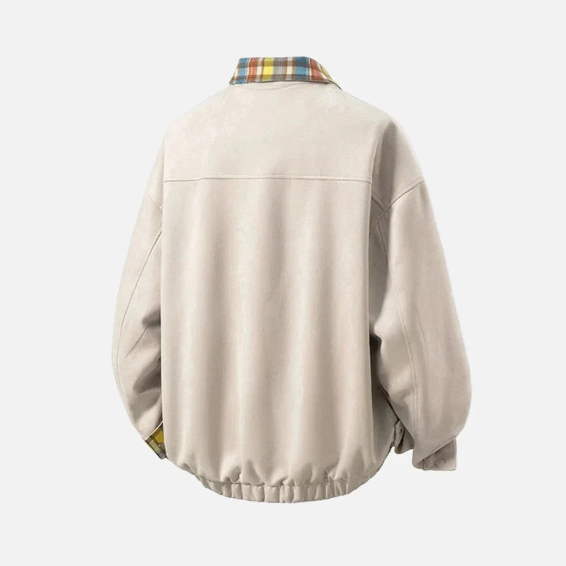 Trendy Fashionable Embroidered Suede Plaid Jacket