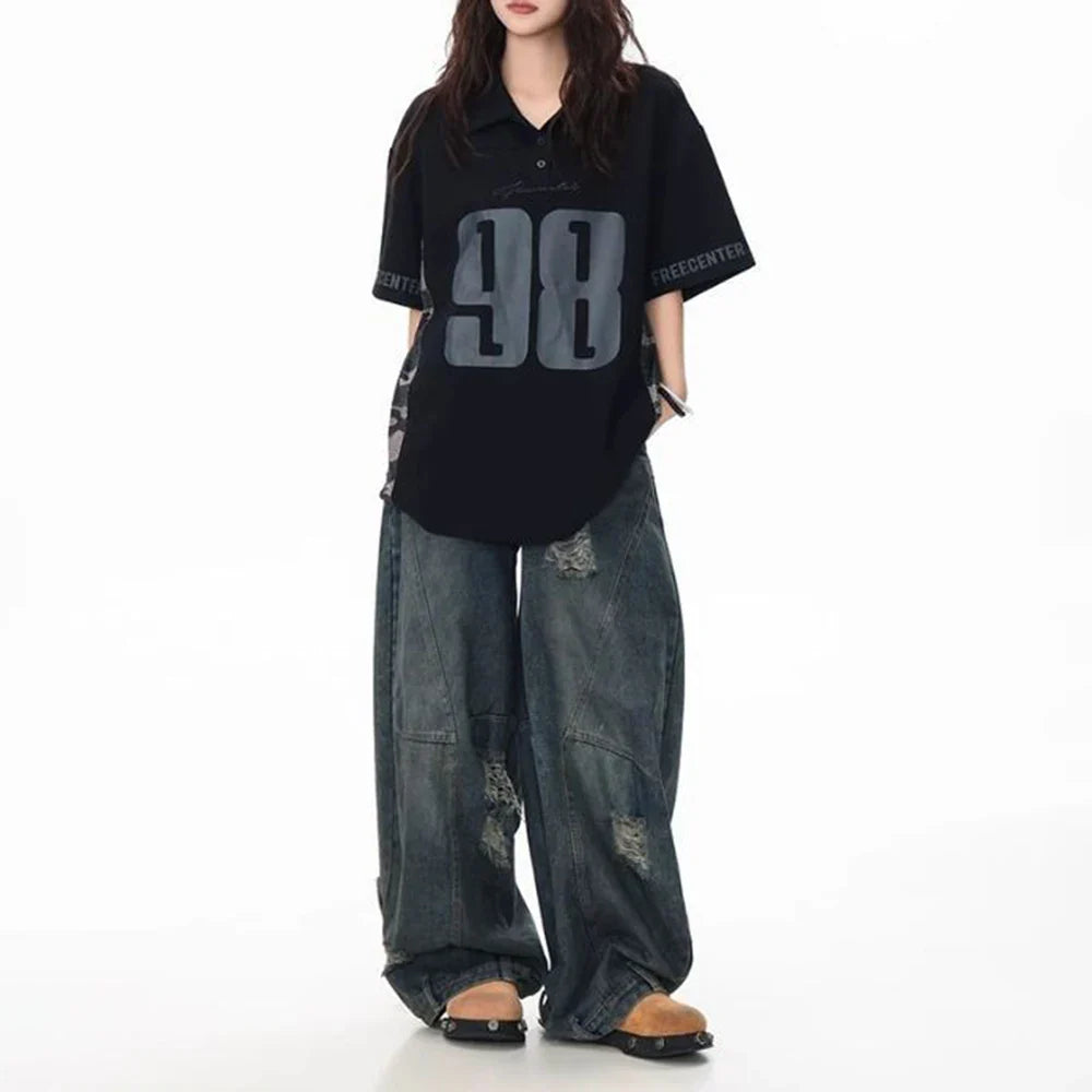 Retro Digital Loose Casual Short-Sleeved T-Shirt