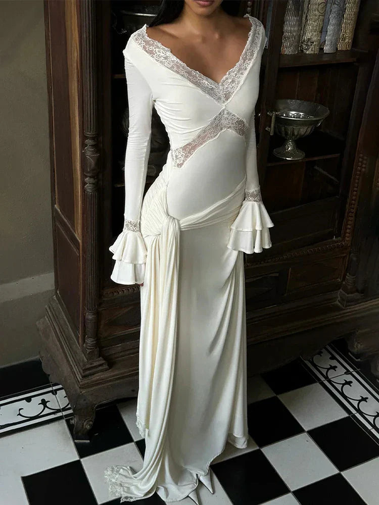 Draped Tie Front Maxi Dress