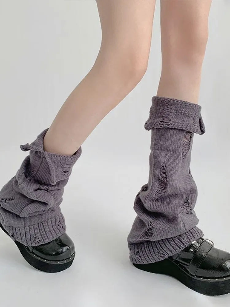 Y2K Grunge Distressed Knitted Leg Warmers