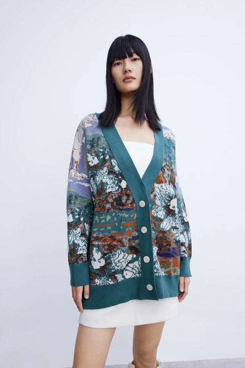 Cardigã Feminino de Tricô Casual Estilo Etéreo Novo - Verde / L
