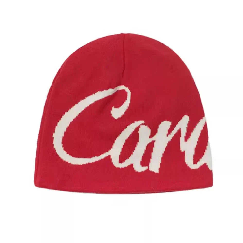 Black Wool Jacquard Letter Beanie Hat