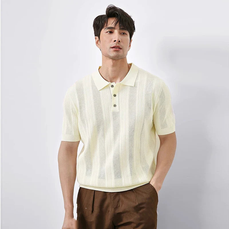 Herren Luxus Strick Freizeit Business Polo T-Shirt