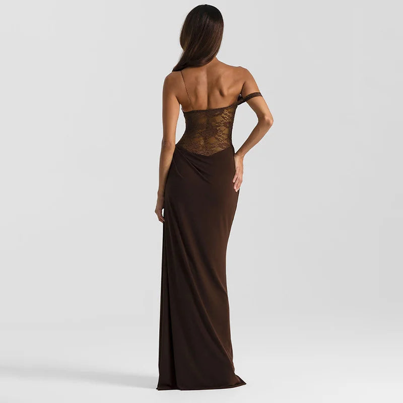 Lace One Shoulder Bodice Maxi Dress