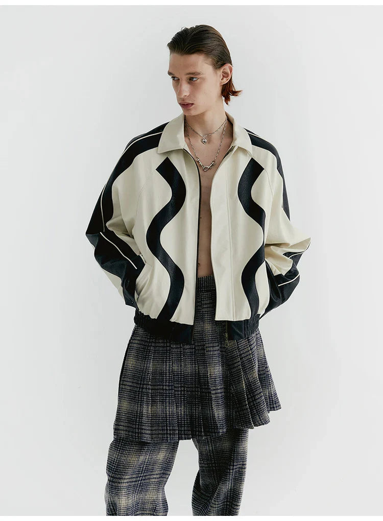 Streetwear Color Block Faux Leather Jacket