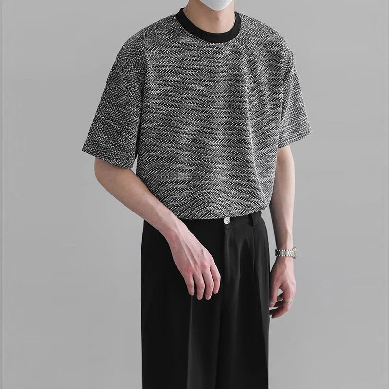 Camiseta informal de lujo con cuello redondo y textura estilo coreano