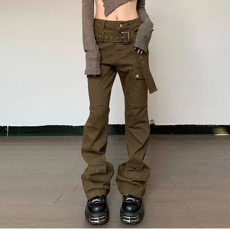 Women Cool Vintage Brown Cargo Pants
