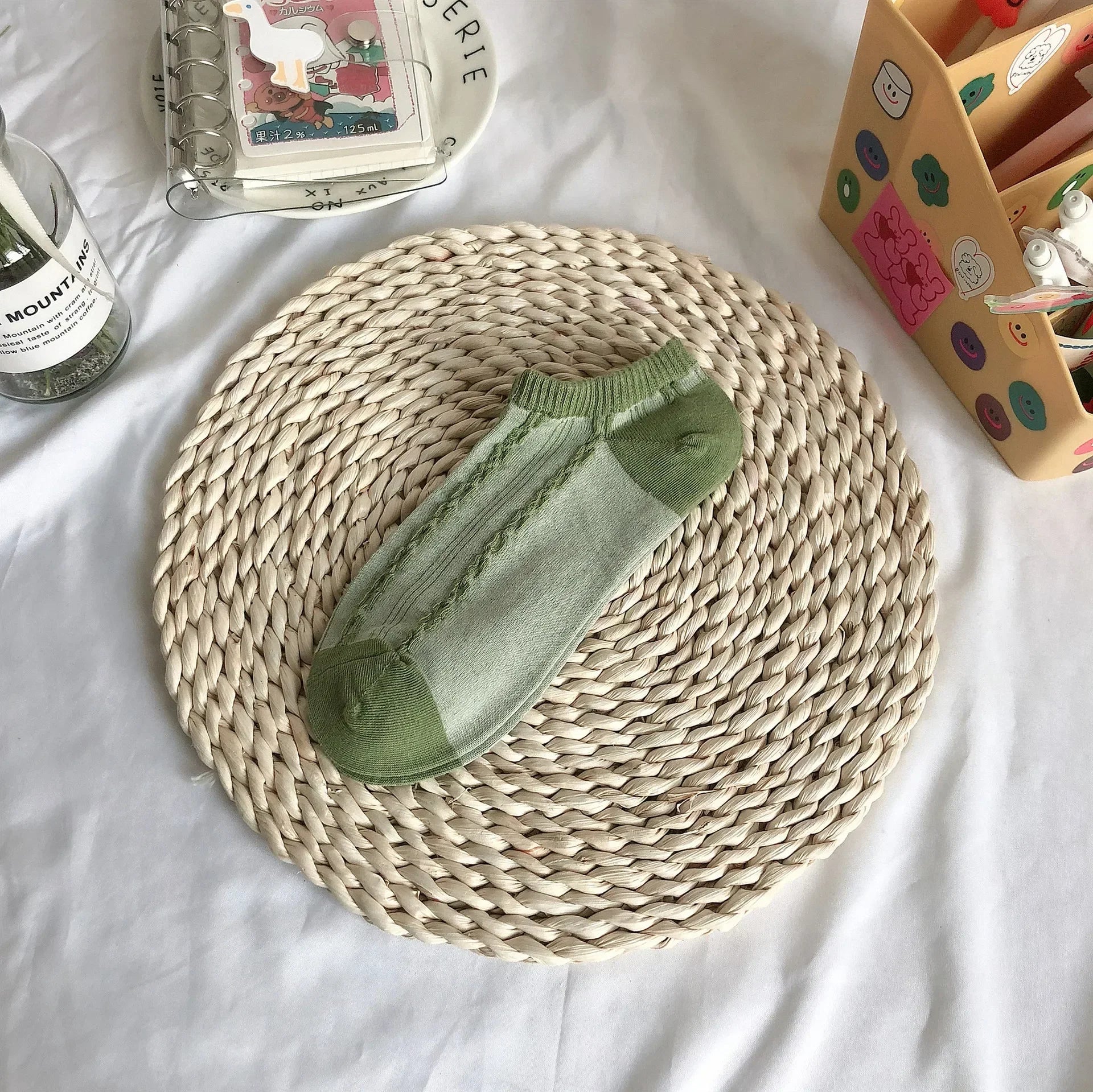 Avocado Green Boat Socks Summer Cotton