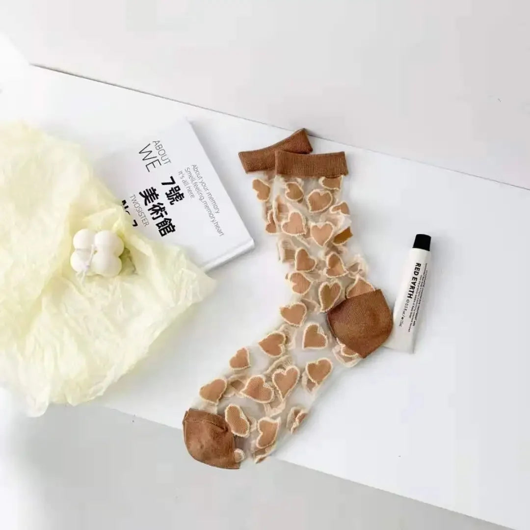 Crystal Heart Print Ultra Thin Socks