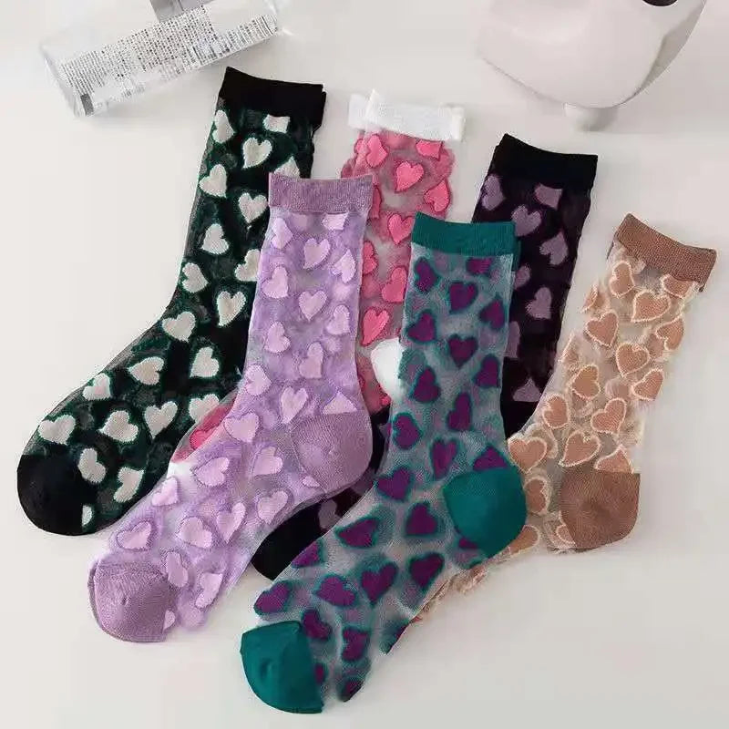 Crystal Heart Print Ultra Thin Socks