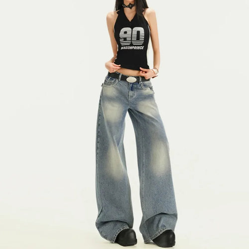 Vintage Blue Aesthetic Punk Baggy Jeans - Blue / XL