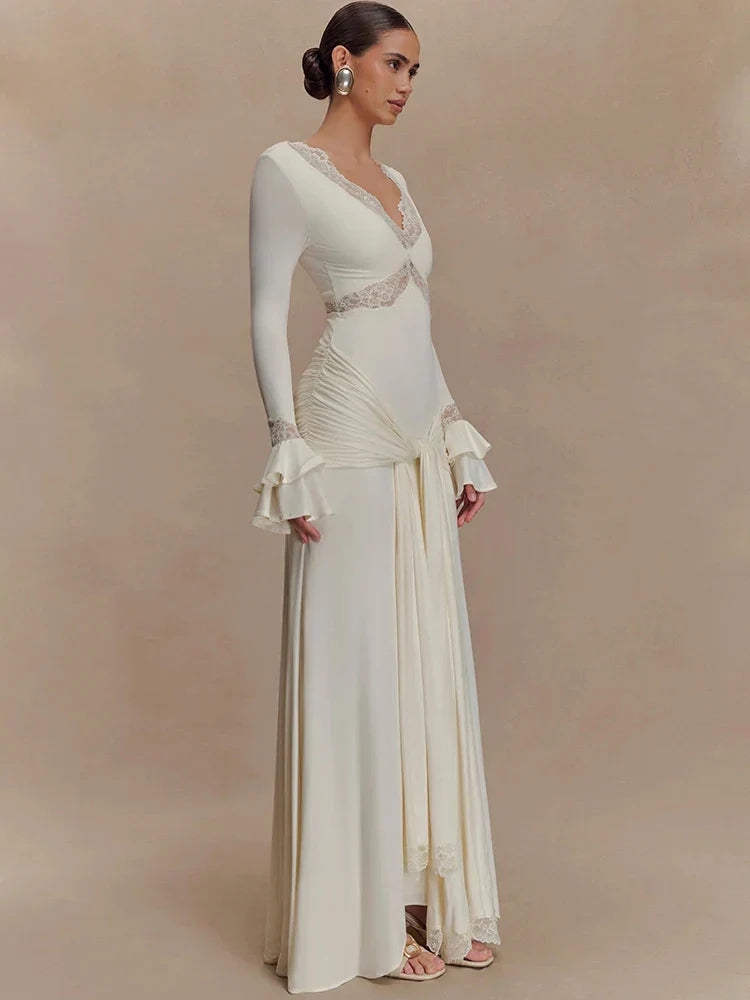 Draped Tie Front Maxi Dress