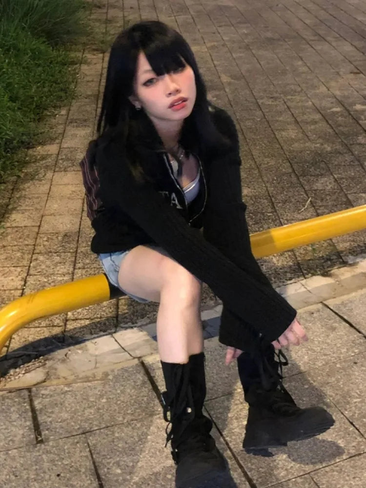 Vintage Letter Jacquard Knitted Sweatshirt