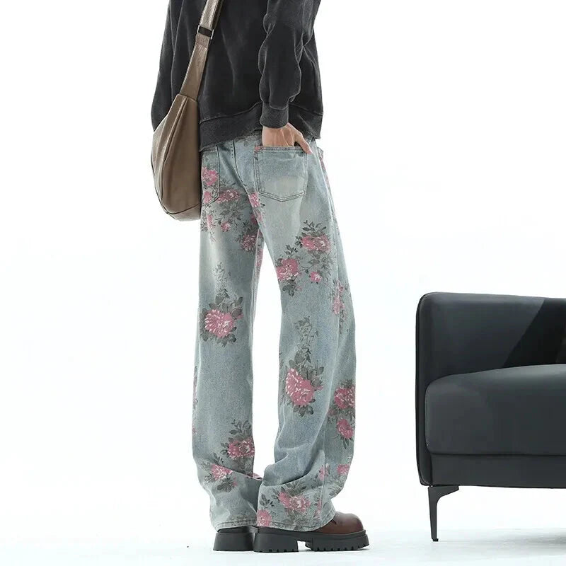 Vintage Floral Loose Wide Leg Jeans