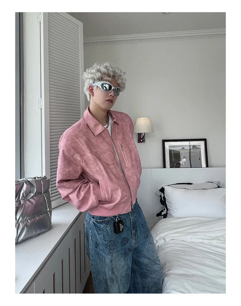 Veste en cuir rose dégradé pour homme