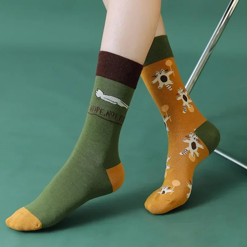 Floral Cartoon Asymmetric Compression School Socks
