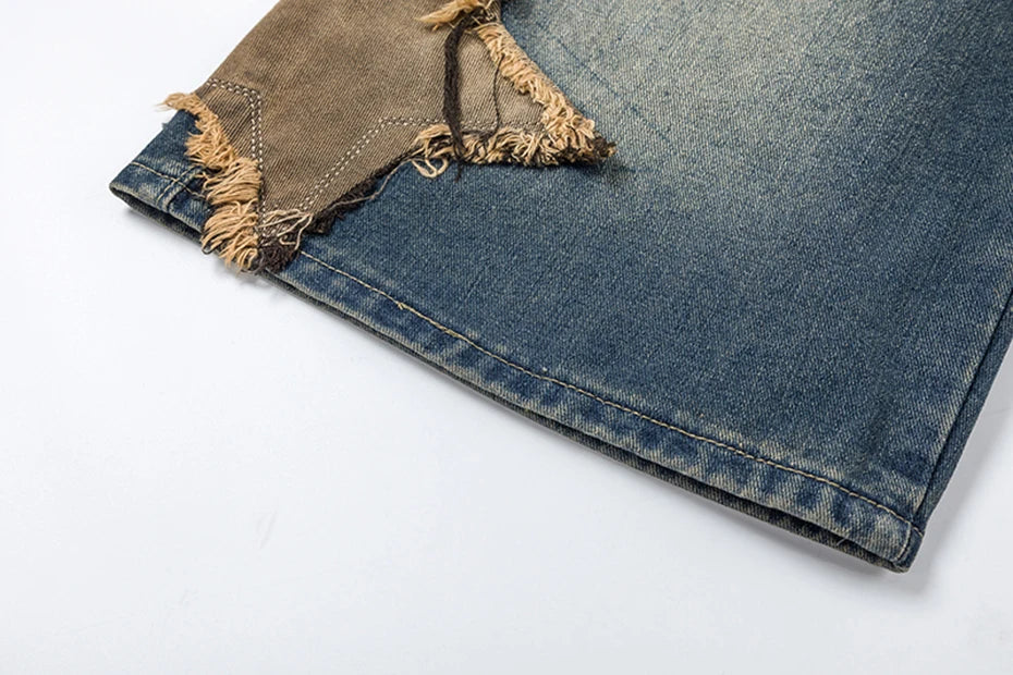 Vintage denim shorts met sterrenpatch