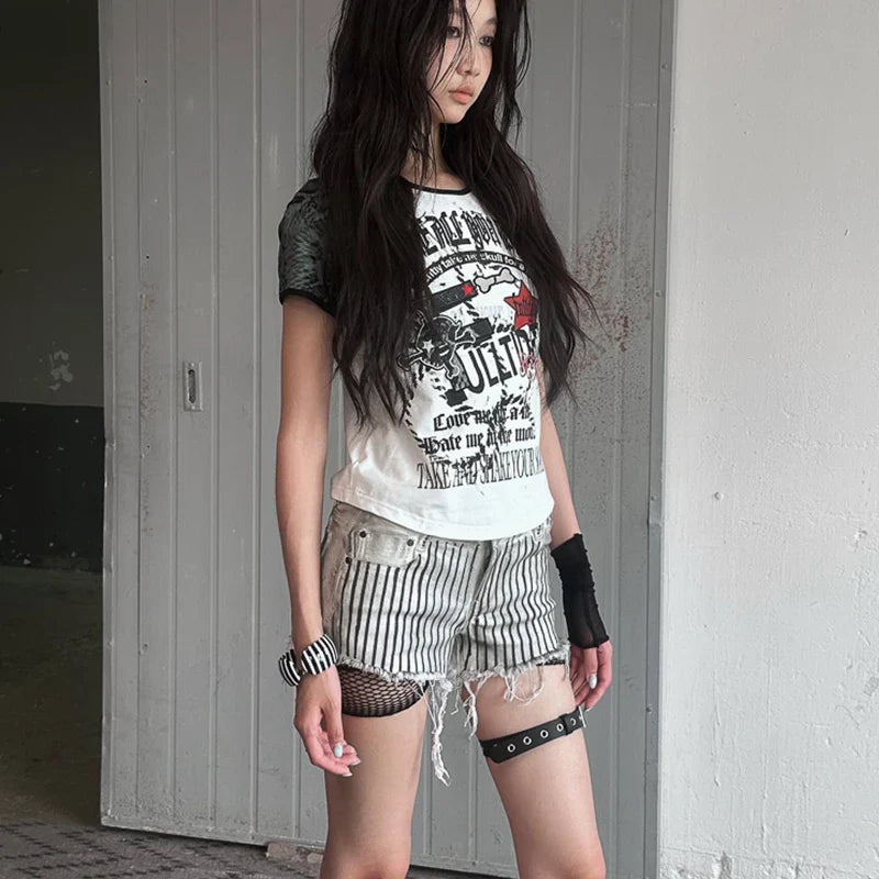 Vintage grunge-esthetische denim shorts met lage taille