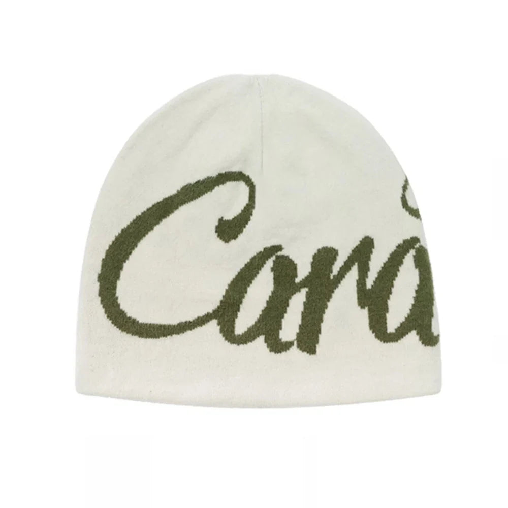 Black Wool Jacquard Letter Beanie Hat