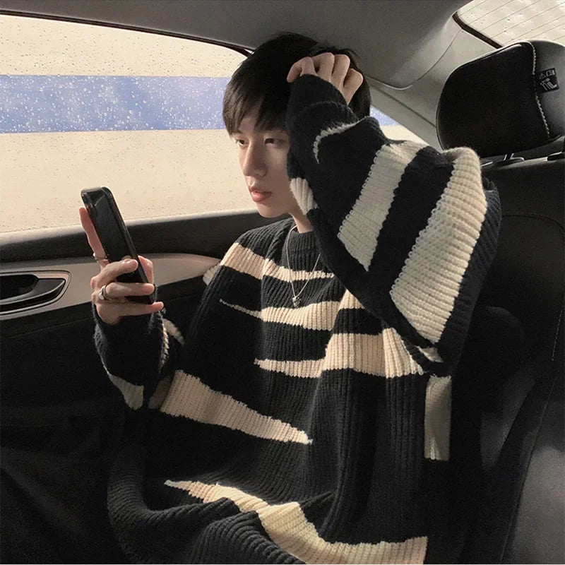 Stylish Retro Cozy Winter Striped Knit Sweater