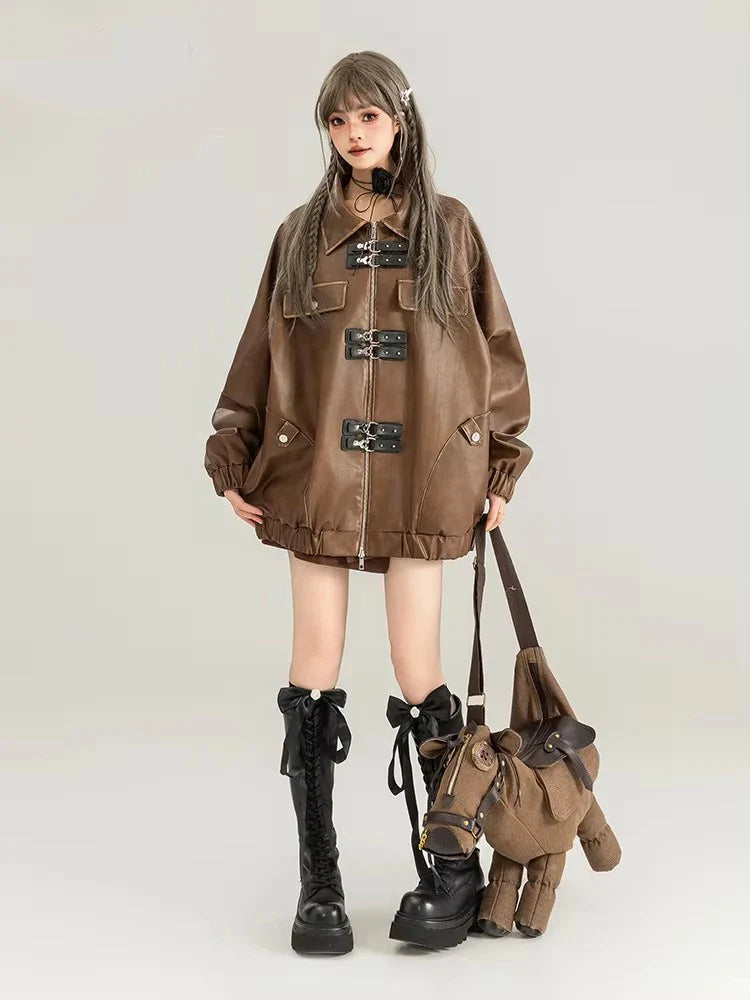 Classic Distressed Brown Faux Leather Jacket