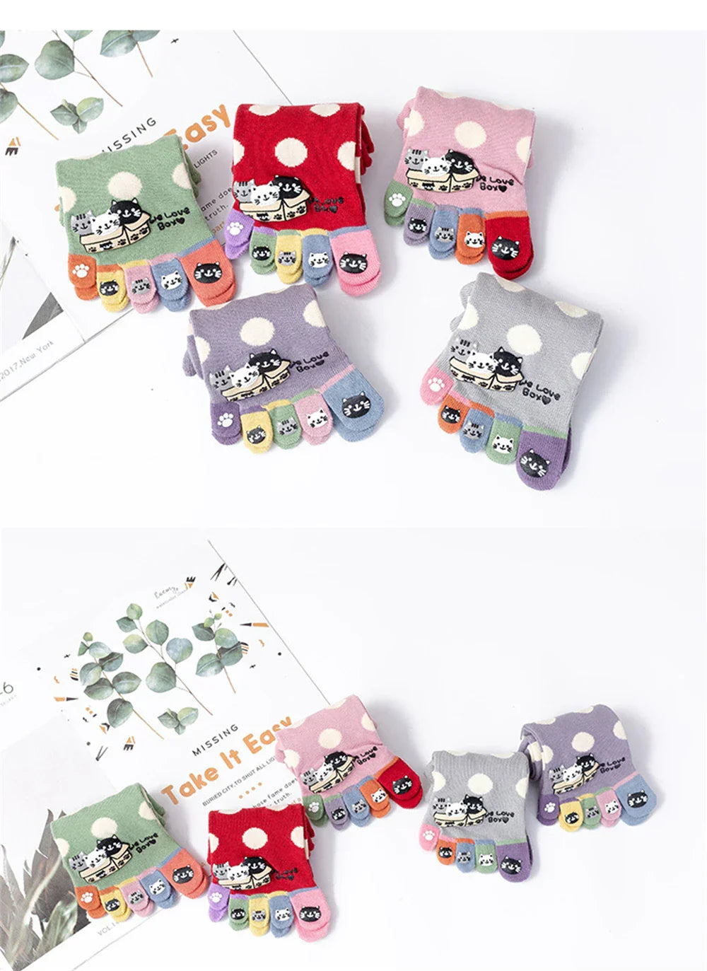 Colorful Cat Toe Socks