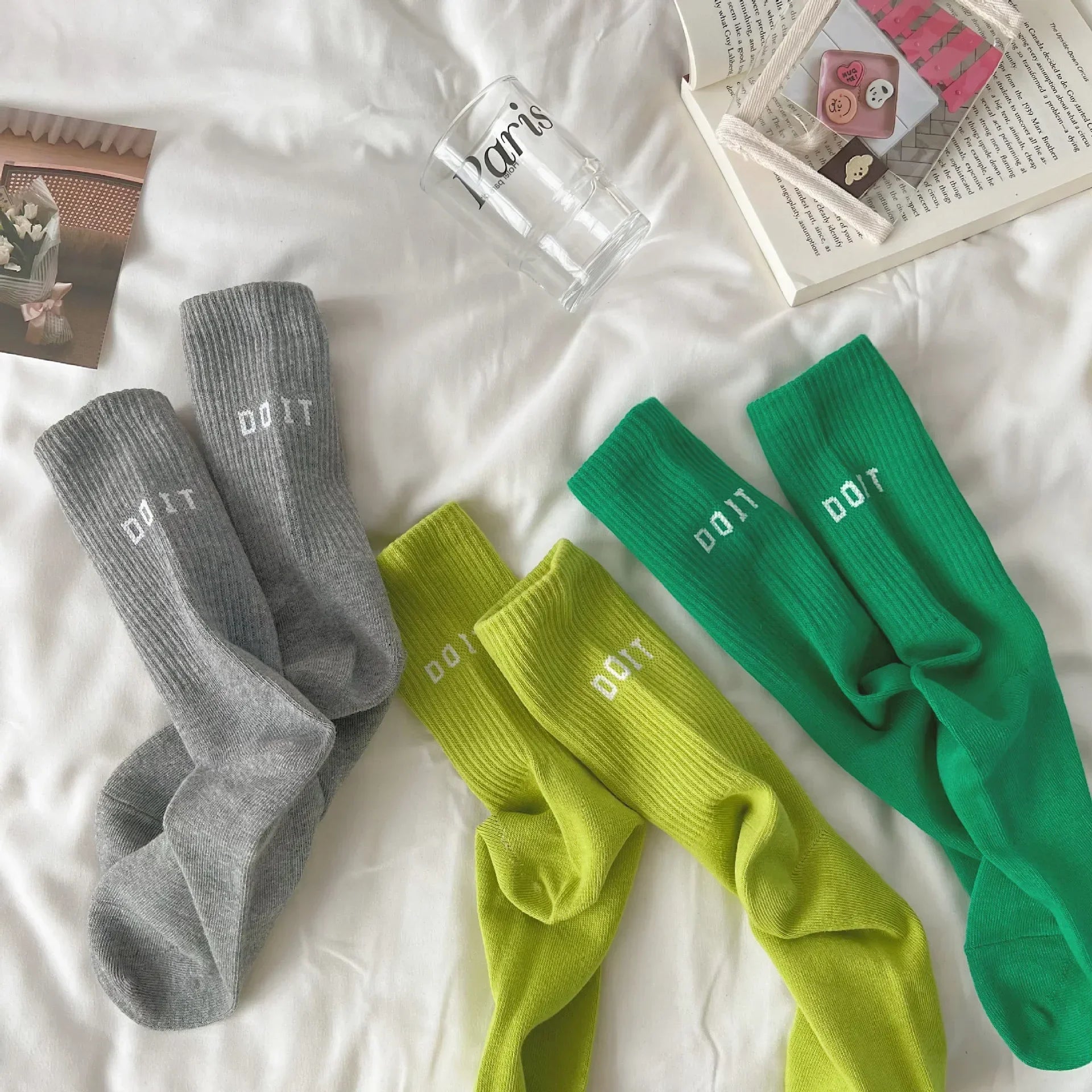 Pink High Waist Letter Sports Socks