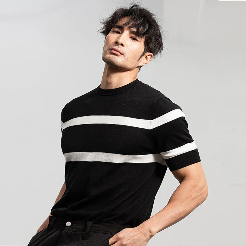 Men's Cool Casual Luxury Knit O Neck Short T-Shirt
