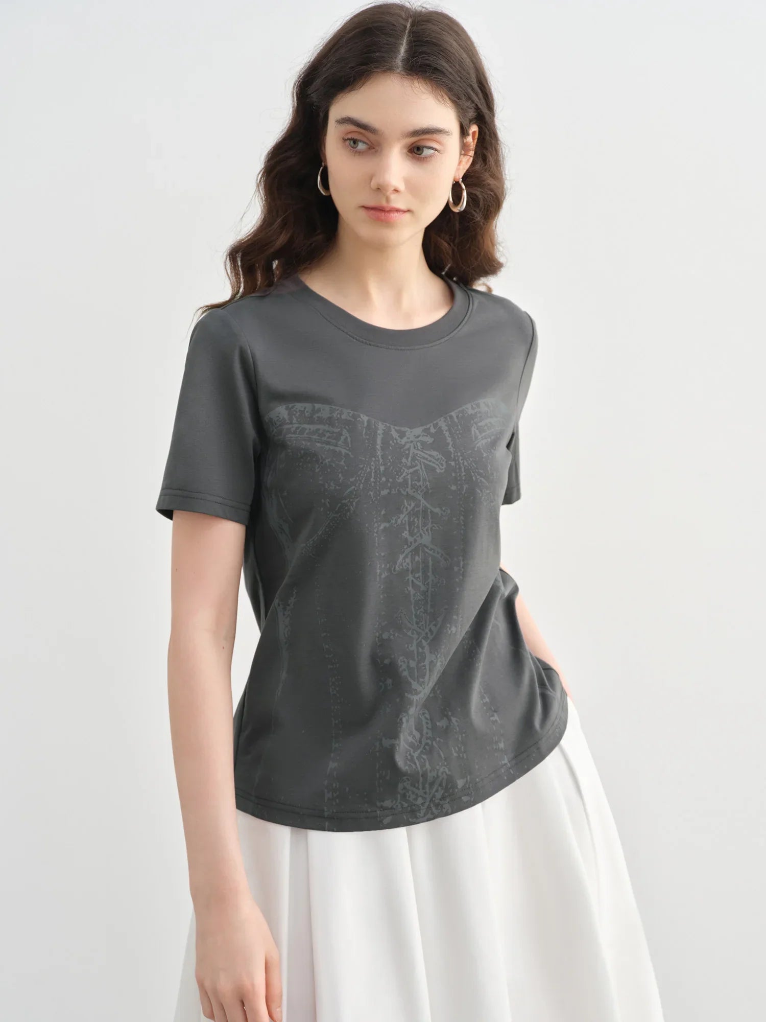 Slimming Slogan Print Round Neck T-Shirt