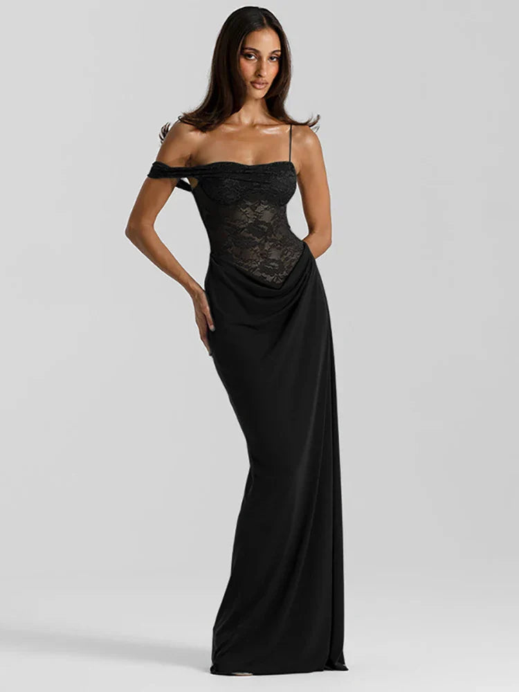 Lace One Shoulder Bodice Maxi Dress