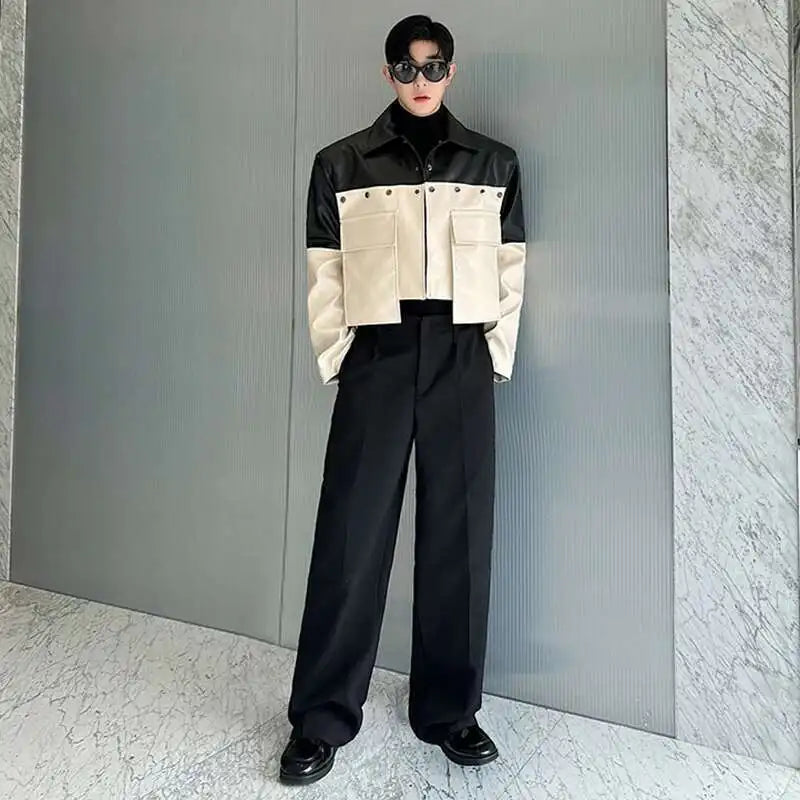 Patchwork Color Contrast Faux Leather Jacket