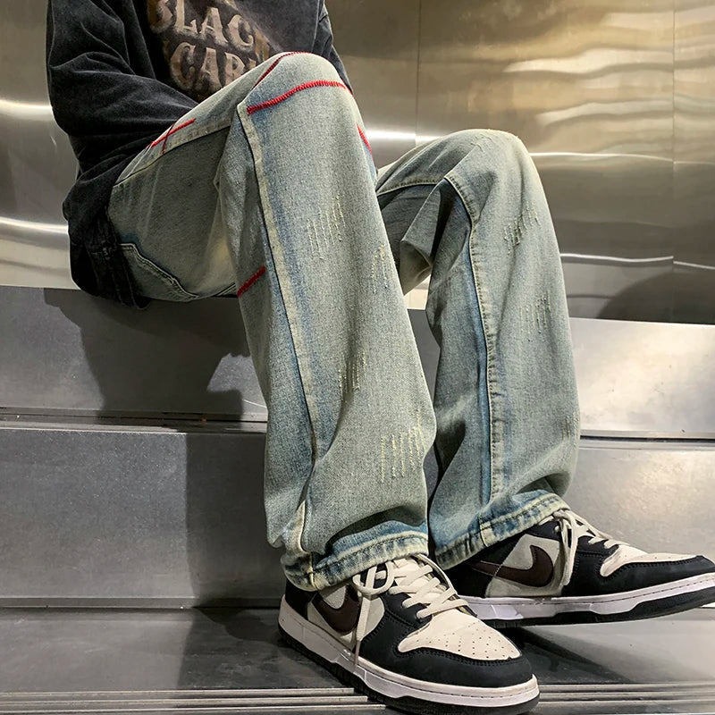 Baggy Straight Vintage Embroidered Wide Jeans