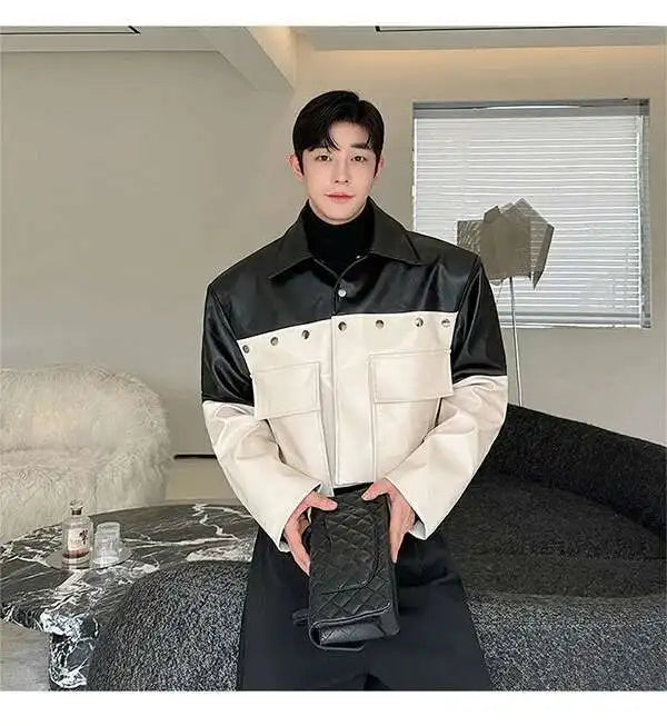 Patchwork Color Contrast Faux Leather Jacket