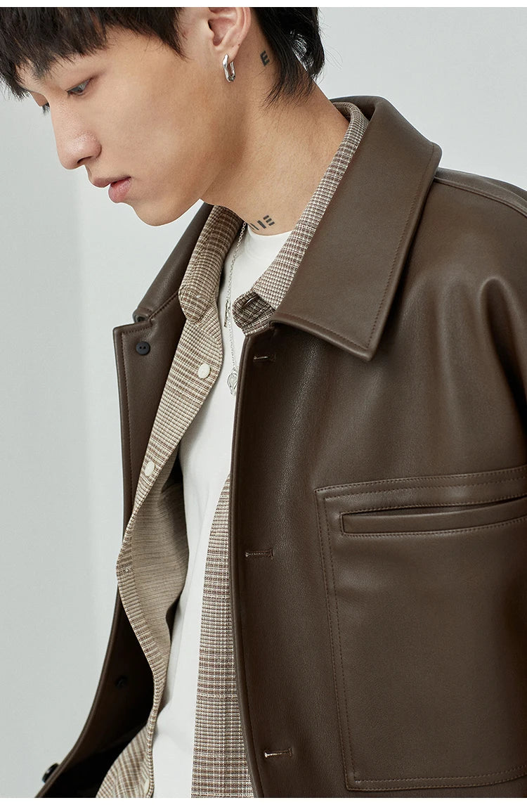 Brown And Black Oversized Faux Leather Jacket
