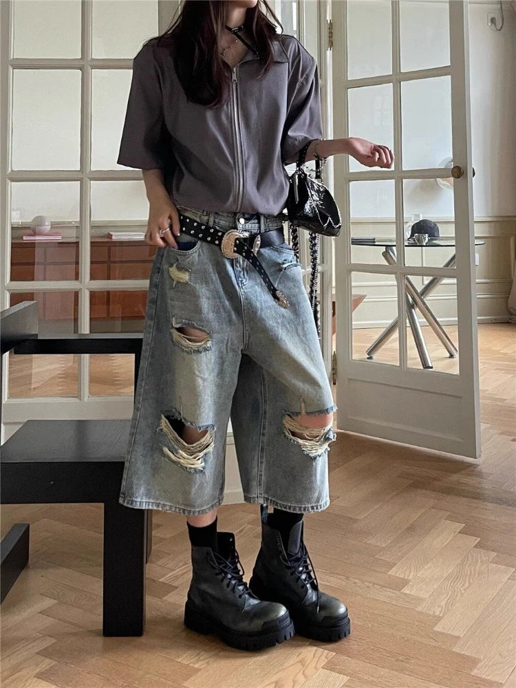Vintage Oversize Ripped Denim Shorts