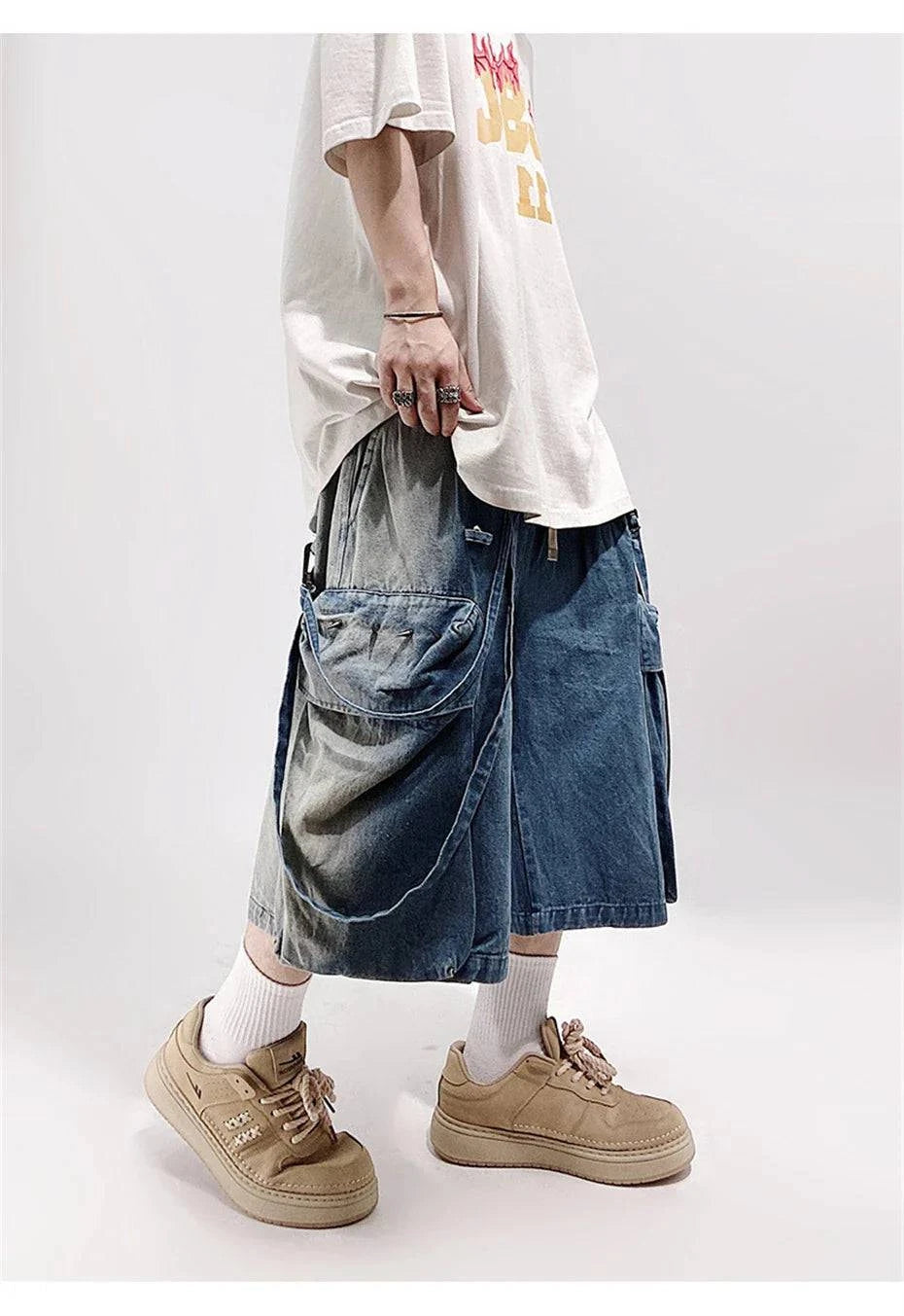 Vintage Denim Hip Hop Rivet Jorts