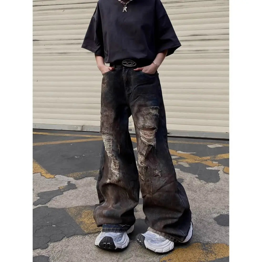 Vintage Cool Ripped Loose Fit Wide Jeans