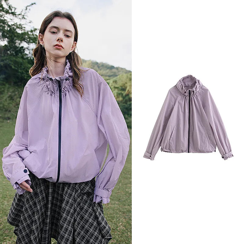 Lightweight Ice Silk Jacquard Drawn Collar Sweatshirt