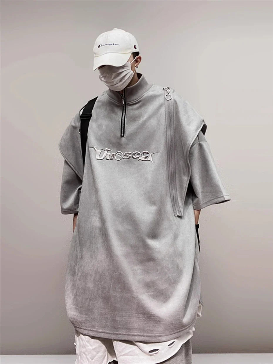 Men's Vintage Punk Zipper Polo T-Shirt