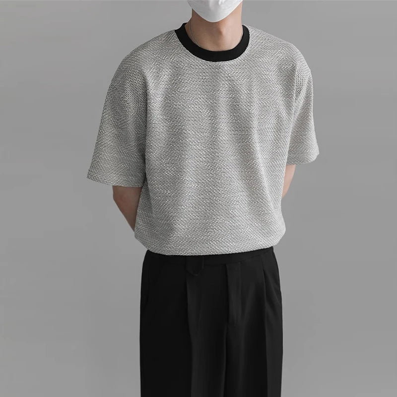 Camiseta informal de lujo con cuello redondo y textura estilo coreano
