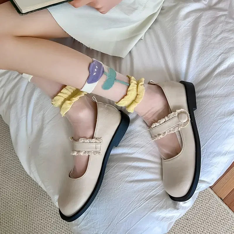 Retro Transparent Crystal Silk Crew School Socks