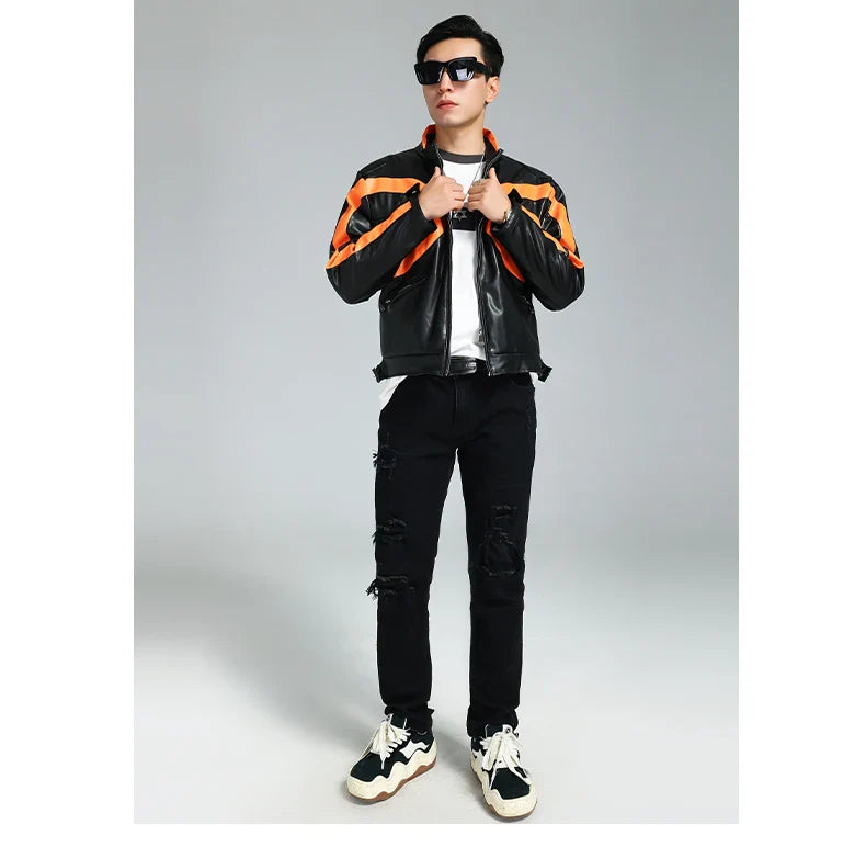 Men Luxury Handsome Patchwork Leather Jacket