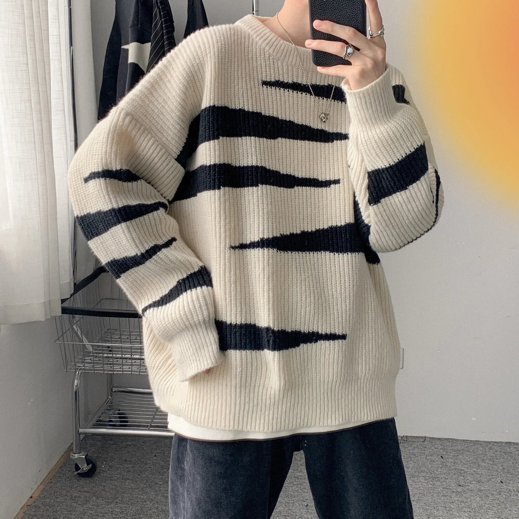 Stylish Retro Cozy Winter Striped Knit Sweater