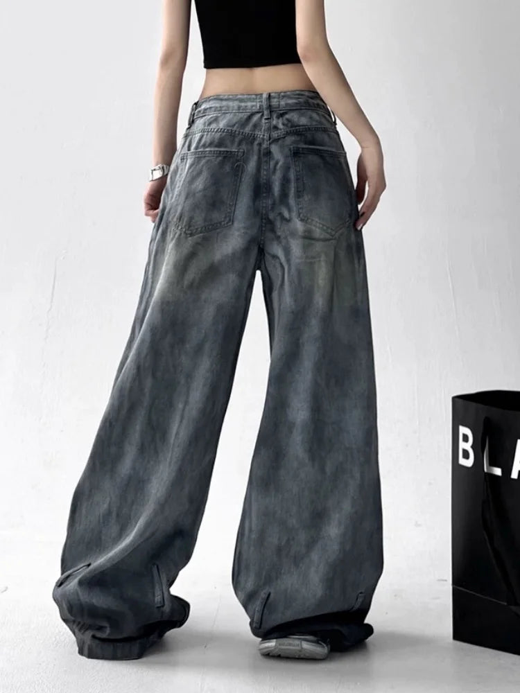 Cyber Grunge Washed White Baggy Jeans