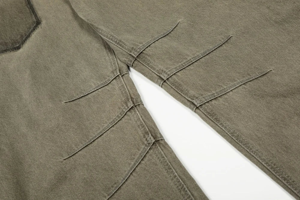 Vintage Pleated Spliced Distressed Wide Leg Jeans