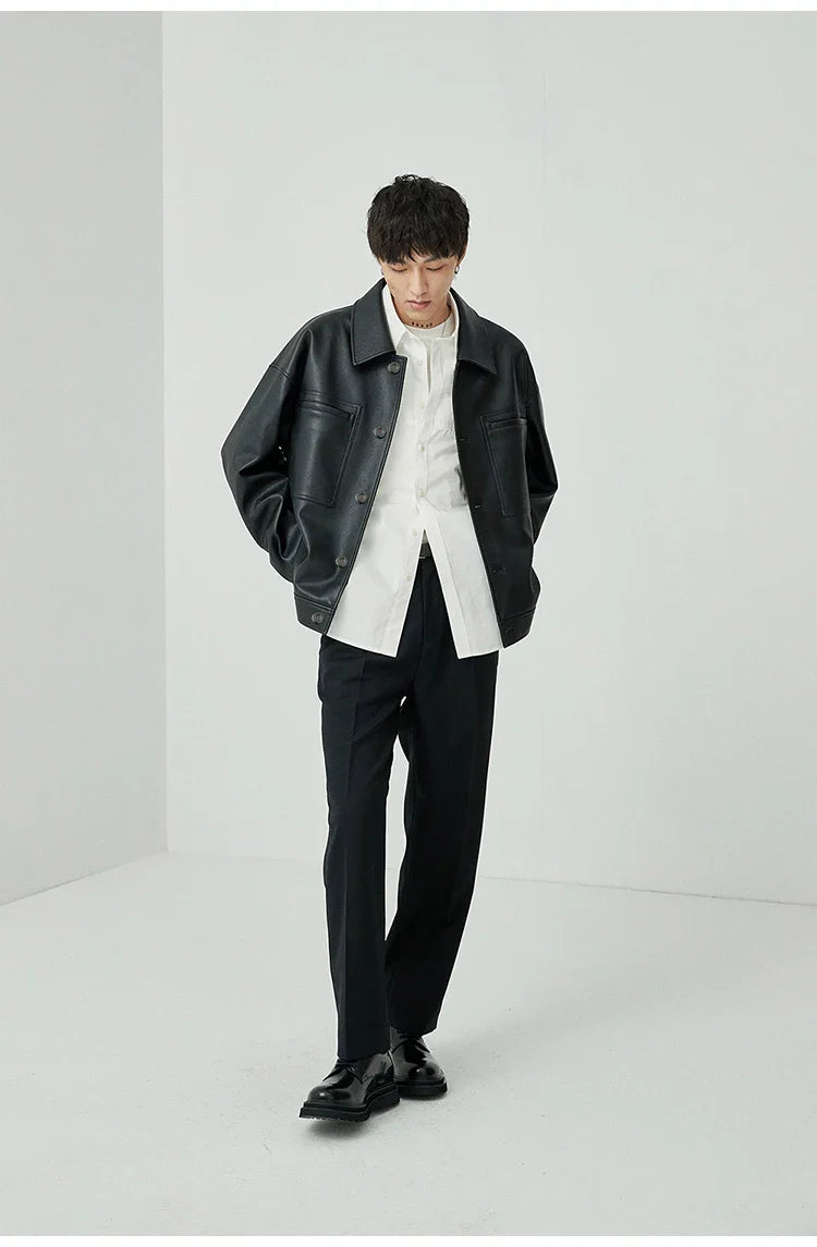 Brown And Black Oversized Faux Leather Jacket