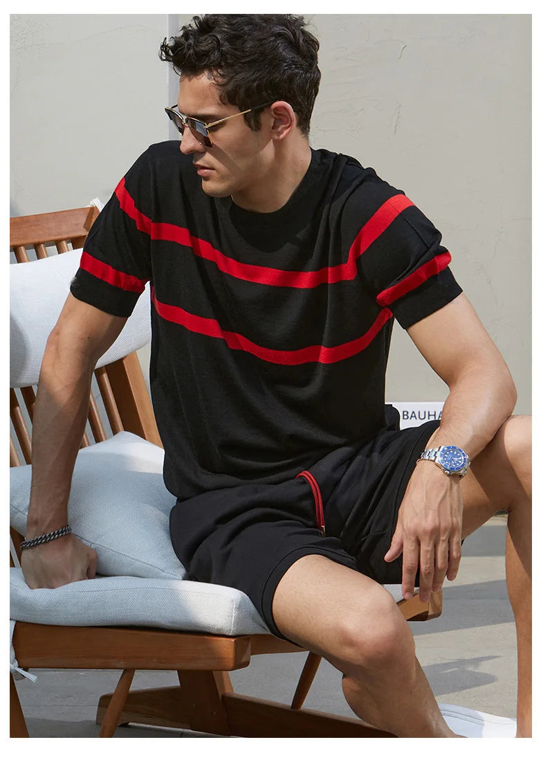 Men's Cool Casual Luxury Knit O Neck Short T-Shirt