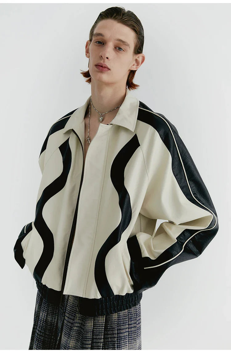 Streetwear Color Block Faux Leather Jacket