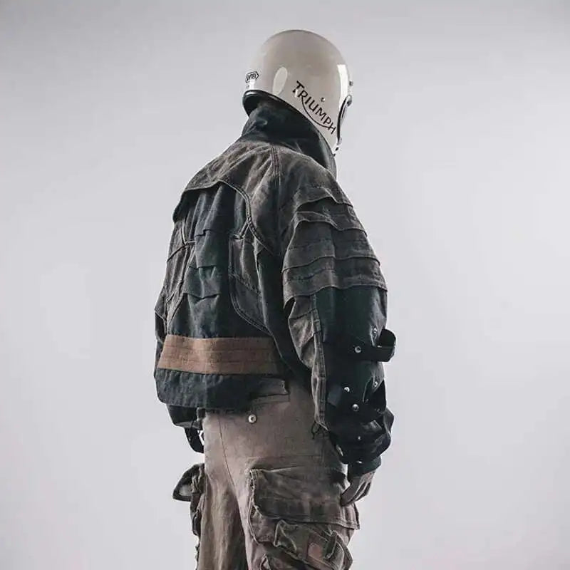 Dark Punk Stand Collar Patchwork Jacket